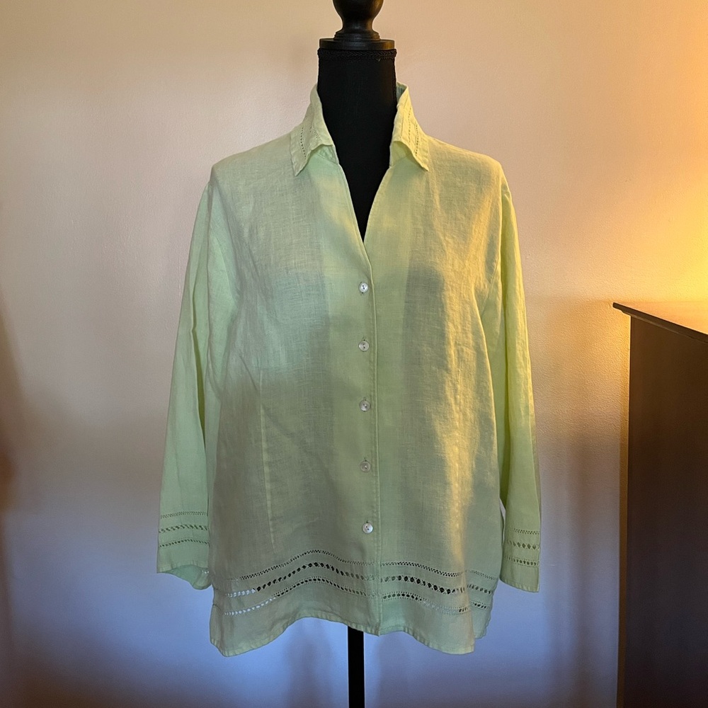 Talbots Lime Green 100% Irish Linen Button Down Shirt